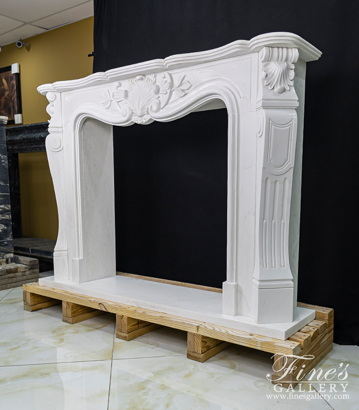 Marble Fireplaces  - Simple Shell Motif Mantel In Statuary Marble - MFP-1758